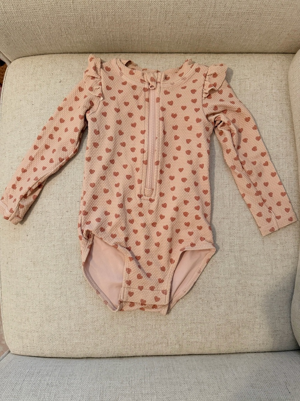 Quincy Mae Long-Sleeve Pink Heart One-Piece Swimsuit